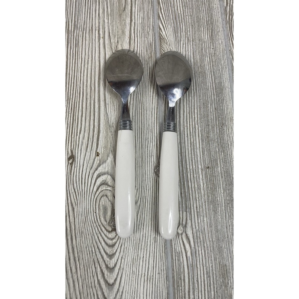 Corelle Flatware Soup Spoon Calloway GREEN IVY Stainless Replacement Lot of 2 - Picture 2 of 5